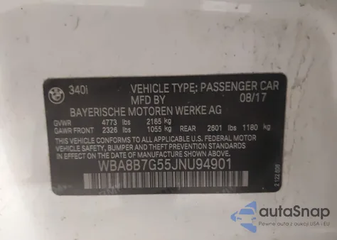 2018 BMW 340 Xi z USA, uszkodzony, nr VIN WBA8B7G55JNU94901